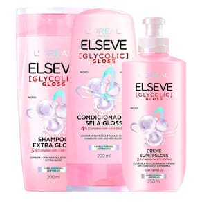Kit Shampoo Elseve Glycolic Gloss 200ml + Condicionador Elseve Glycolic Gloss 200ml + Creme Para Pentear Elseve Glycolic Gloss 250ml