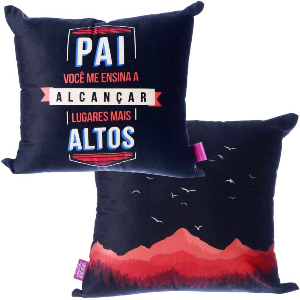 Almofada Pai Você Me Ensina Aveludada 40x40cm Quadrada Preta