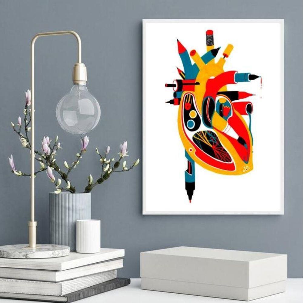 Quadro Decorativo Coração De Artista 33X24Cm - Com Vidro