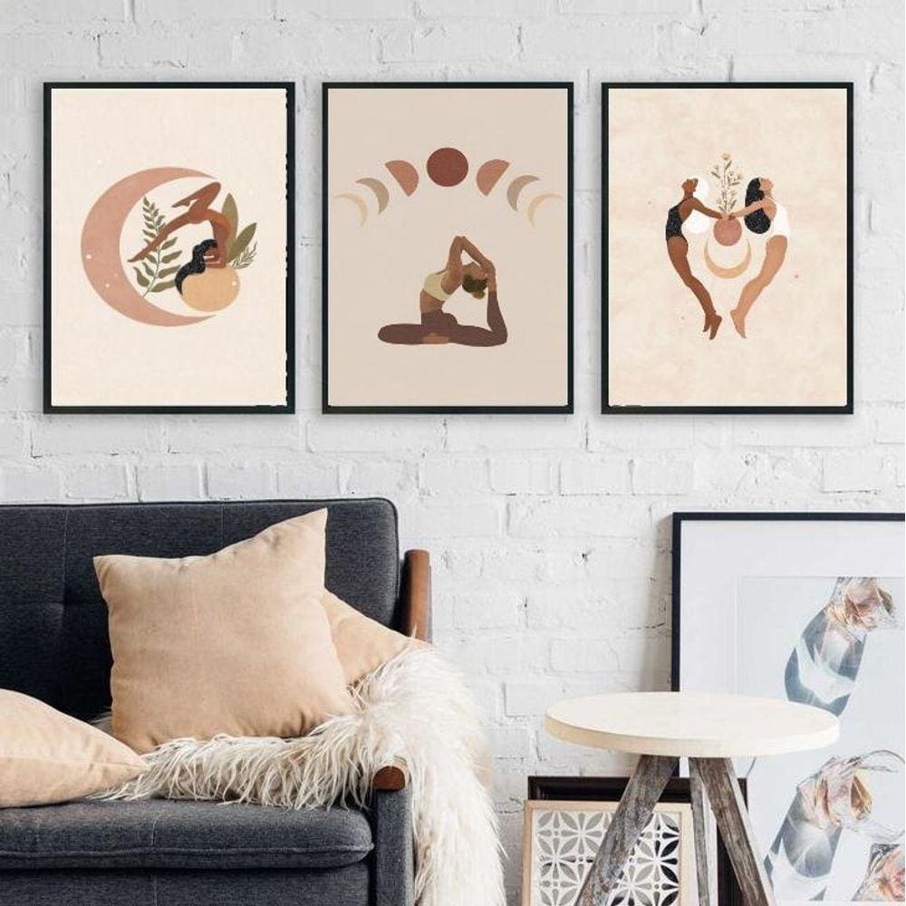 Kit 3 Quadros Decorativos Yoga Boho 33X24Cm