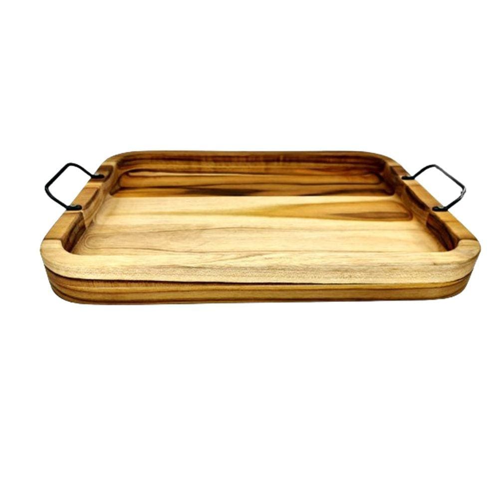 Gamela Bandeja Retangular em Madeira Teca Com Alças