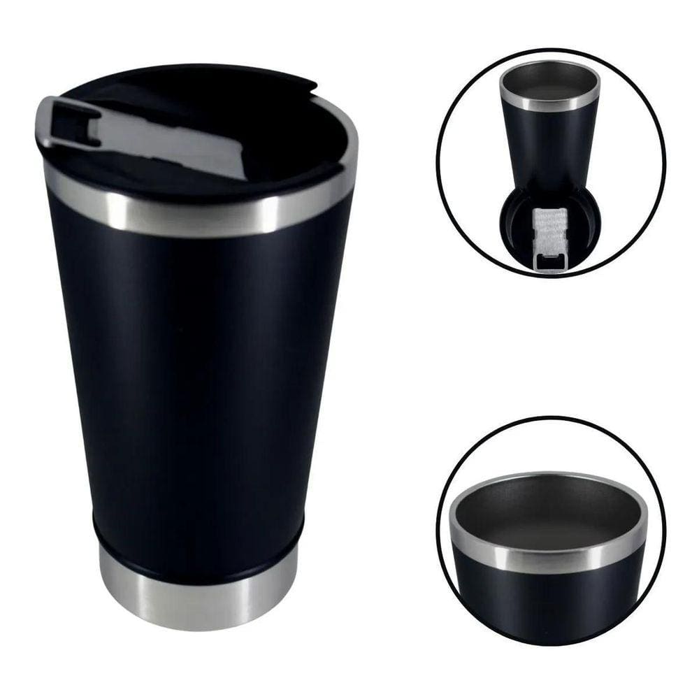 Copo Térmico De Cerveja Inox Com Tampa E Abridor 473Ml Preto