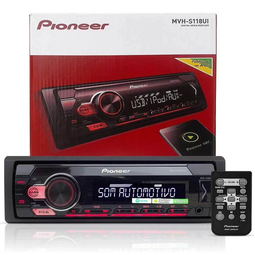 MP3 Player Pioneer MVH-S118UI 1 Din Interface Android iOS Spotify Mixtrax Digital Receiver USB FM AM