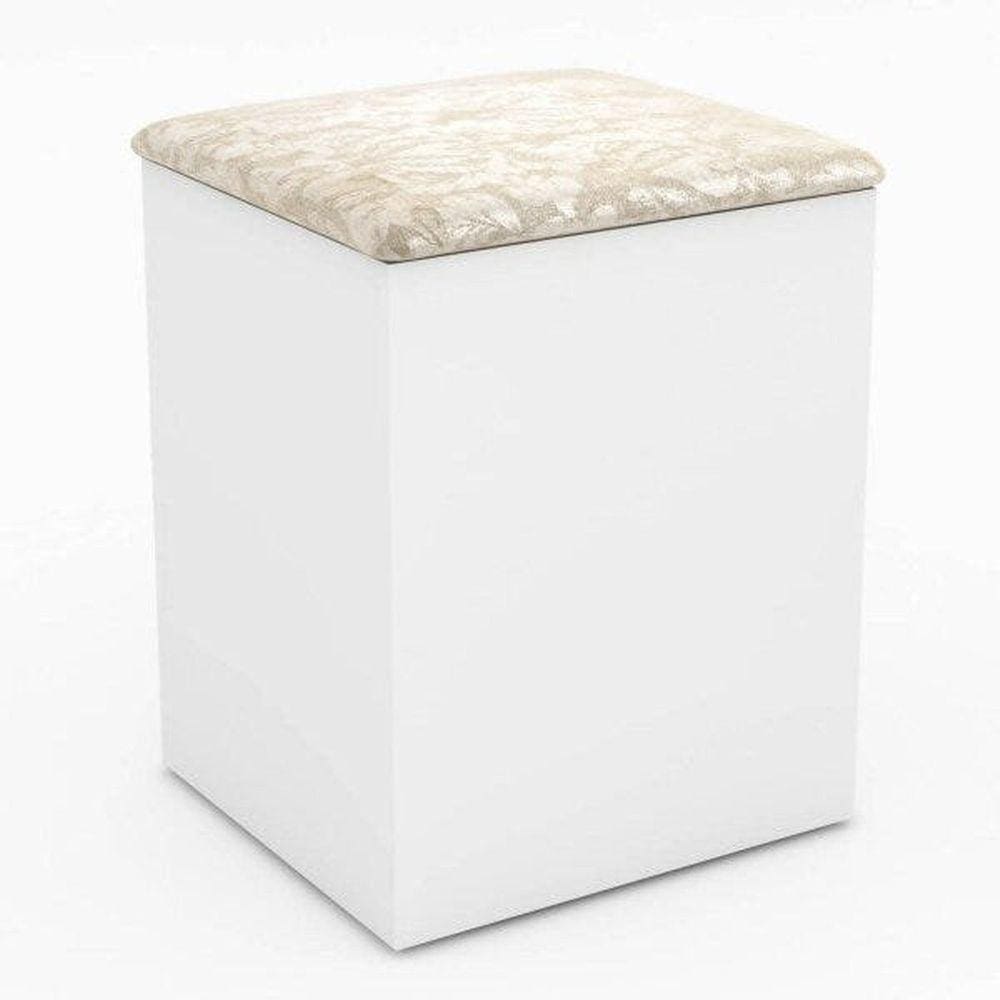Puff Baú Pu2050 Tecno Mobili Branco/ Tecido Floral Pérola