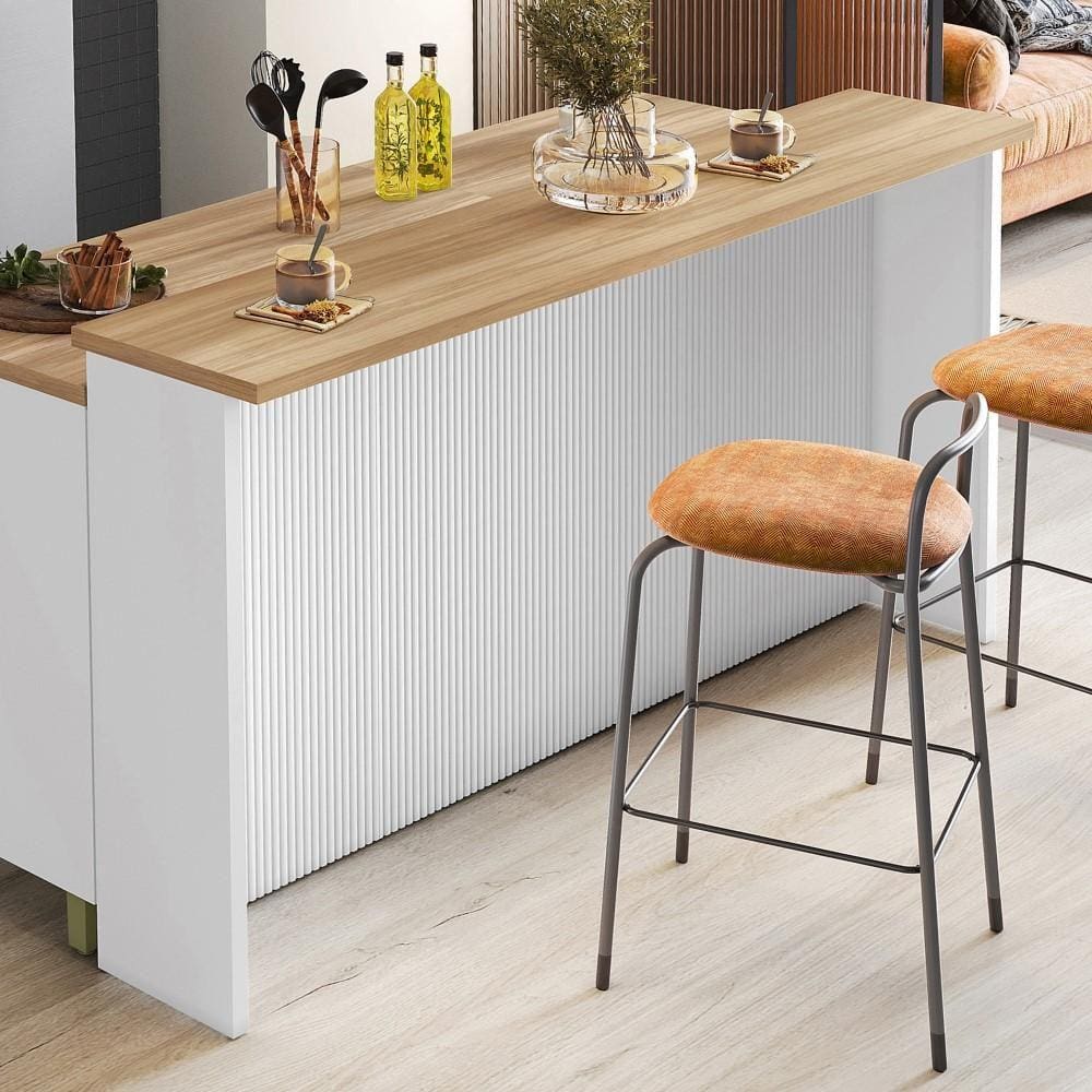 Bancada para Cozinha Painel de Ilha Ripado Nesher 200 cm MDF Branco Nature