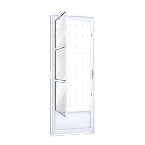 Porta de Aço Postigo 215x85cm com Grade Quadrada e Vidro Liso Riobras Branco Branco