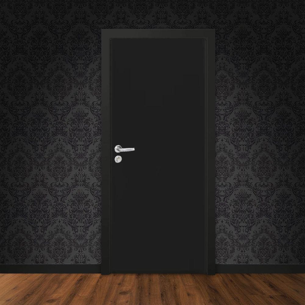 Kit Porta de Madeira 210x80cm Lisa Laqueada Esquerda Moldufama Preto