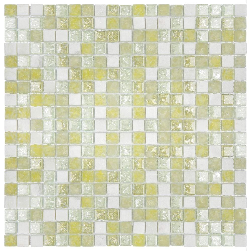 Pastilha Mesclada de Mármore e Vidro 31cm x 31cm Stone Glass Mosaic Placas Amarelo