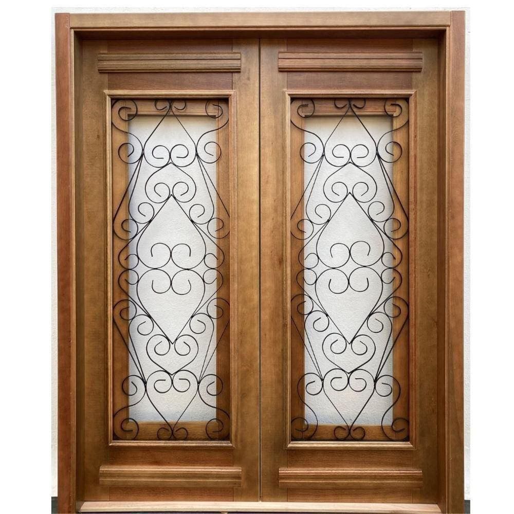 Porta Dupla Madeira Maciça/Ferro Completa 186x213x14cm Cedro Rosa Madeira