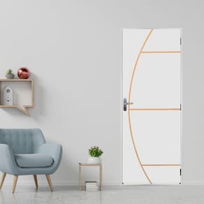 Kit Porta de Madeira Decorada 215x75cm com Batente de Aço 06cm Gaúcha MGM Branco