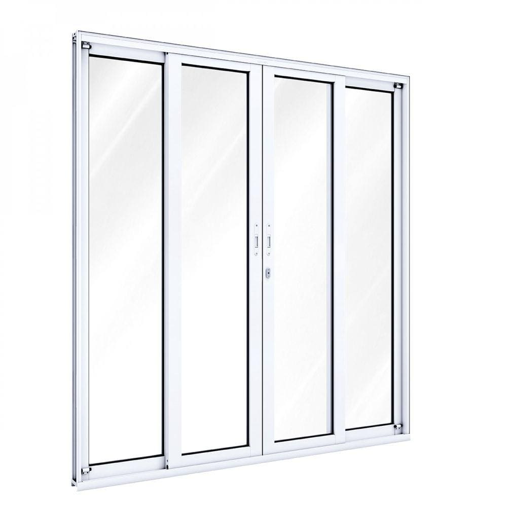 Porta de Alumínio Balcão 215x200 4 folhas com Vidro Liso Riobras Alumínios Branco