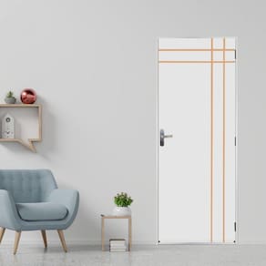 Kit Porta de Madeira Decorada 215x75cm com Batente de Aço 06cm Mantiqueira MGM Branco