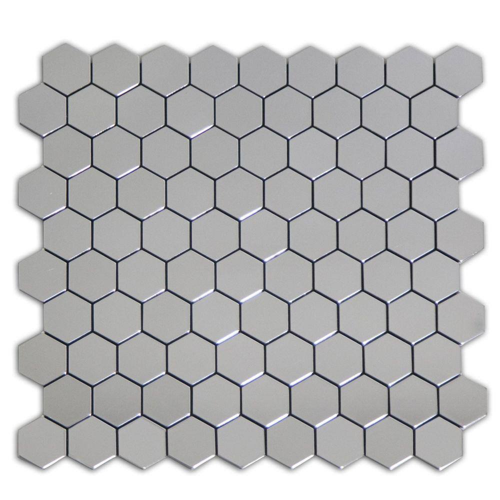 Pastilha de Metal Autocolante 27,8x 29,5cm Glass Mosaic Prata/Polido