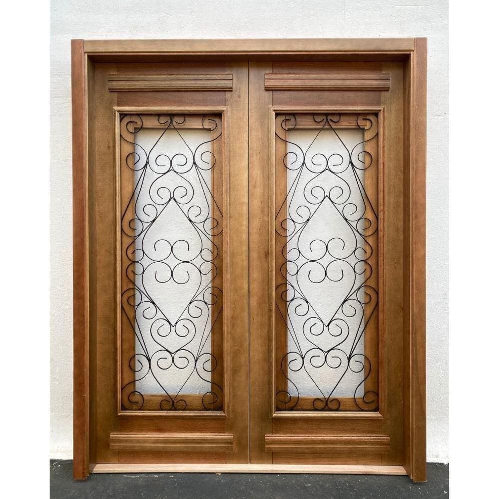 Porta Dupla Madeira Maciça/Ferro Completa 166x213x18cm Cedro Rosa Madeira