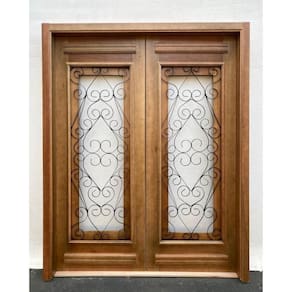 Porta Dupla Madeira Maciça/Ferro Completa 166x213x18cm Cedro Rosa Madeira