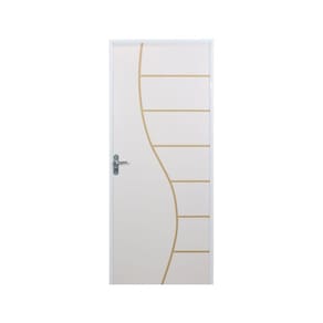 Kit Porta de Madeira Decorada 215x65cm com Batente de Aço 06cm Cantareira MGM Branco