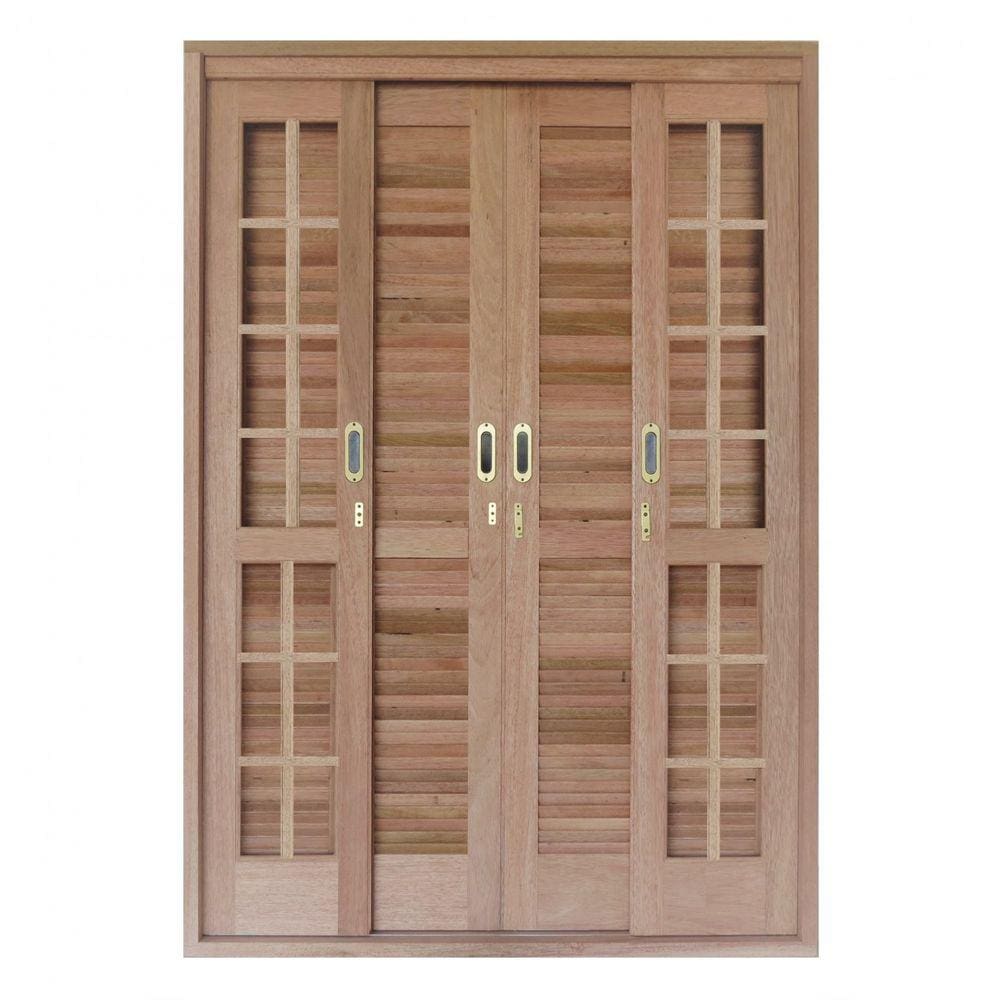 Porta Balcão de Correr Quadriculado 6 Folhas Cedro Arana 215 x 200 x 15cm Isabela Revestimentos Marroml