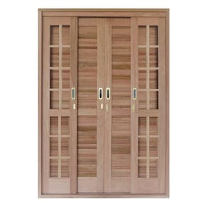 Porta Balcão de Correr Quadriculado 6 Folhas Cedro Arana 215 x 200 x 15cm Isabela Revestimentos Marroml