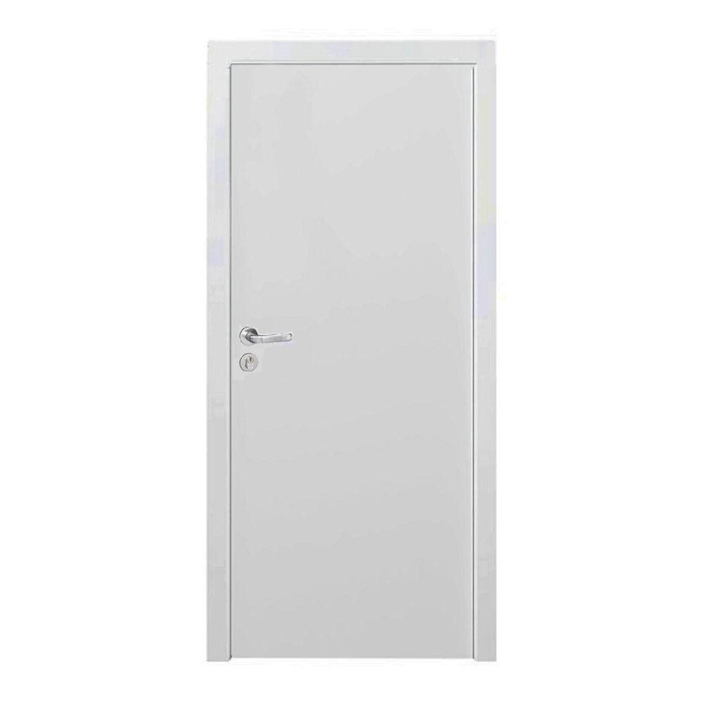 Kit Porta de Madeira 210x90cm Lisa Primer Esquerda Moldufama Branco