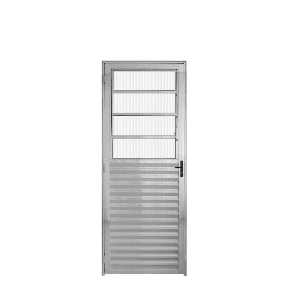 Porta de Alumínio com Basculante 210x90cm Lado Esquerdo Hale Esquadrias Acetinado
