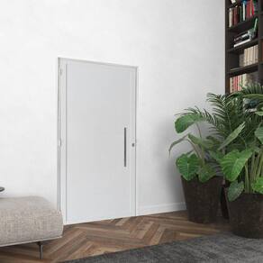 Porta Alumínio 90x210cm Lambril com Puxador Lado Esquerdo Hale Esquadrias Branco
