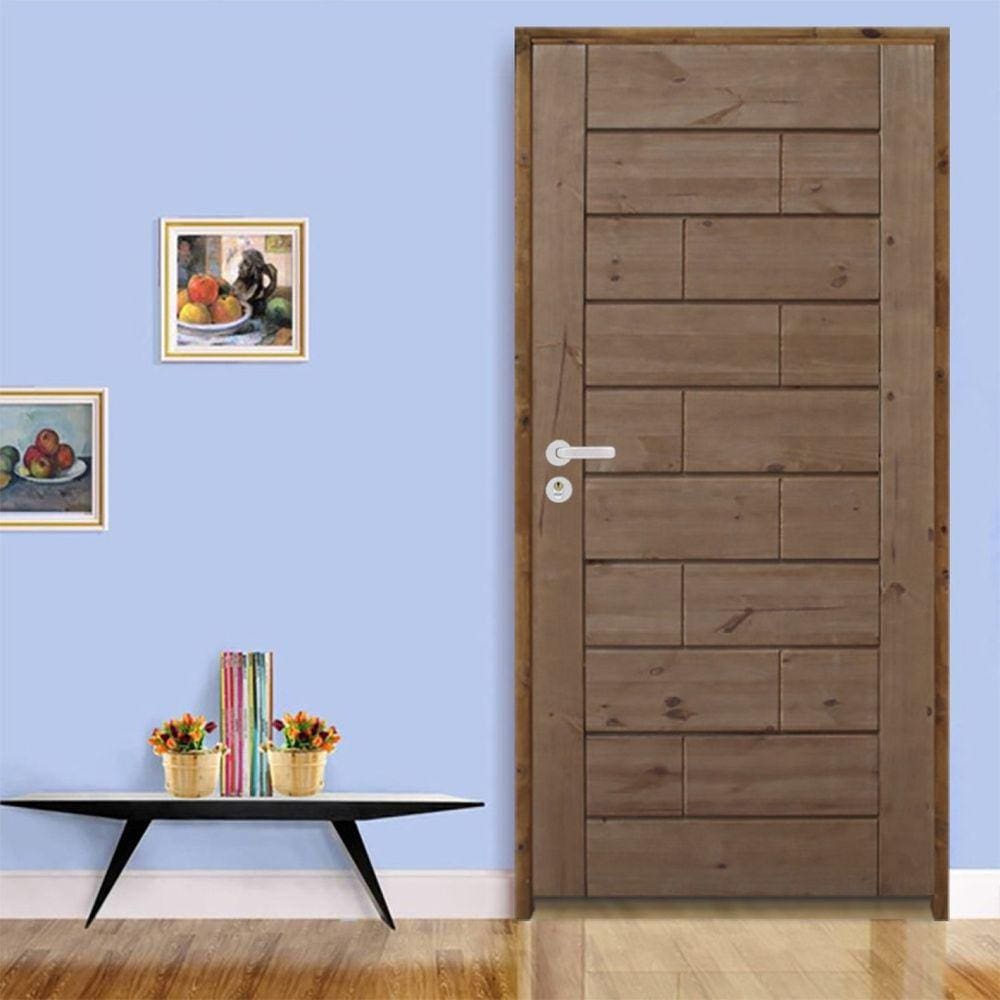Kit Porta de Madeira 210x92cm Batente 11cm Fechadura Externa Stilo Rodam Pinus