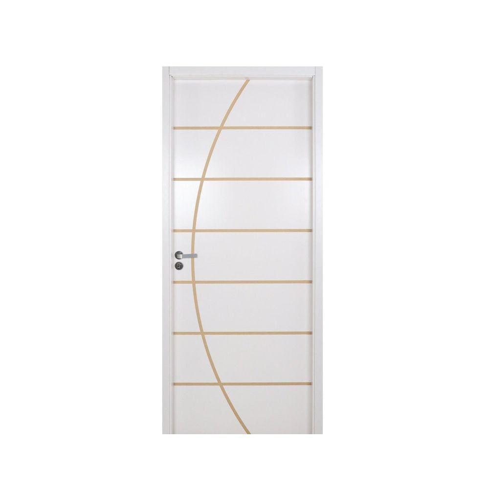 Kit Porta de Madeira Decorada 215x74cm com Batente de MDF Ultra 10cm Neblina MGM Branco