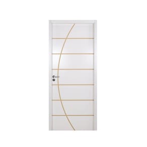 Kit Porta de Madeira Decorada 215x74cm com Batente de MDF Ultra 10cm Neblina MGM Branco