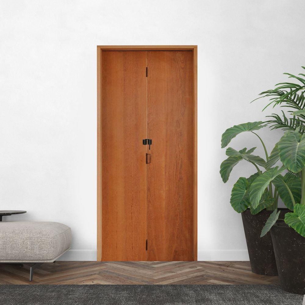 Kit Porta de Madeira Camarão 210x72cm Batente 11cm Rodam Imbuia
