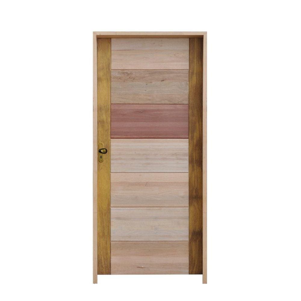 Kit Porta de Madeira 3B 210x82cm Batente 14cm Fechadura Golf Rodam Padrão Cedrinho