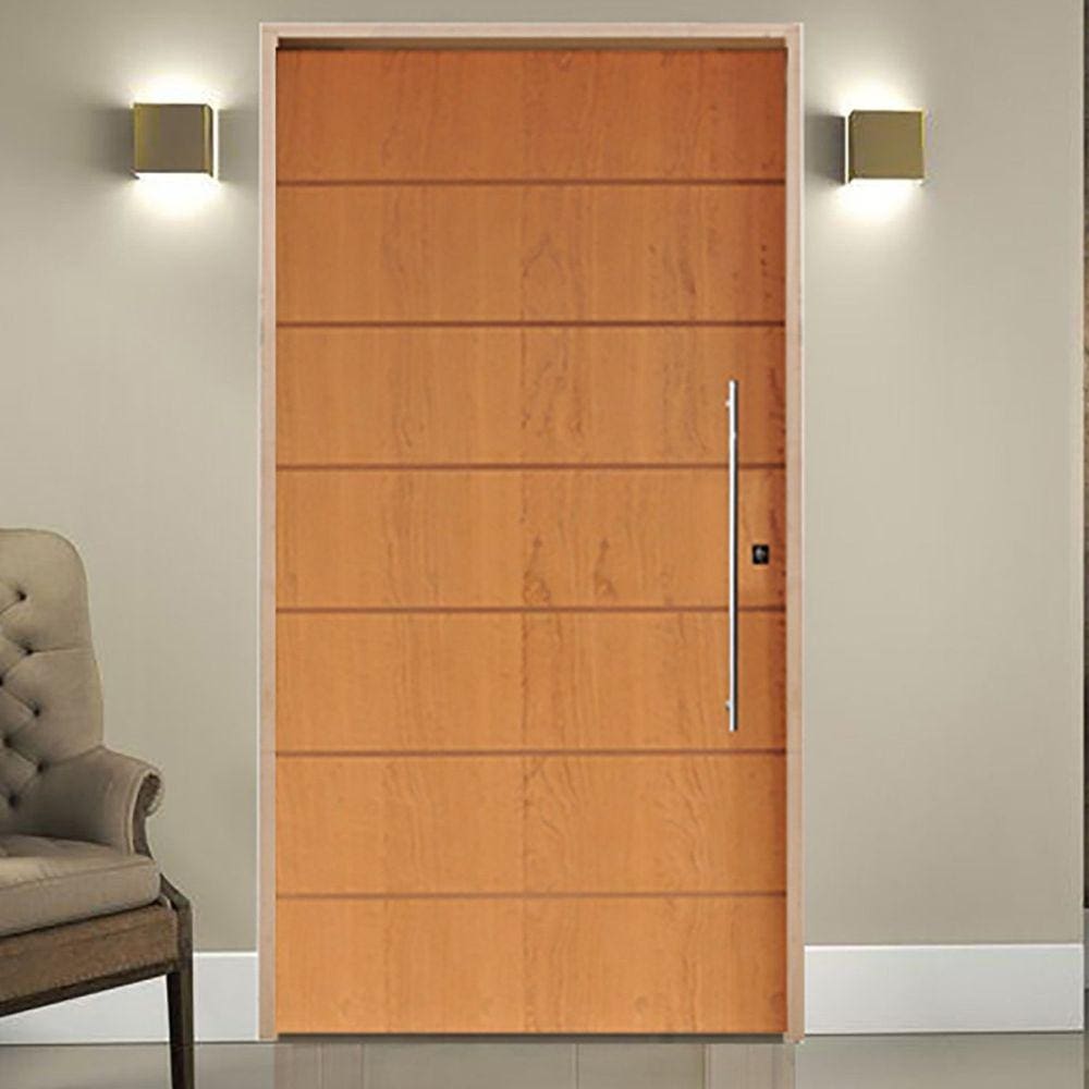 Kit Porta de Madeira Pivotante 210x140cm Batente 14cm Fechadura 803 Rolete Externa Belissima 2 Hale Esquadrias Imbuia