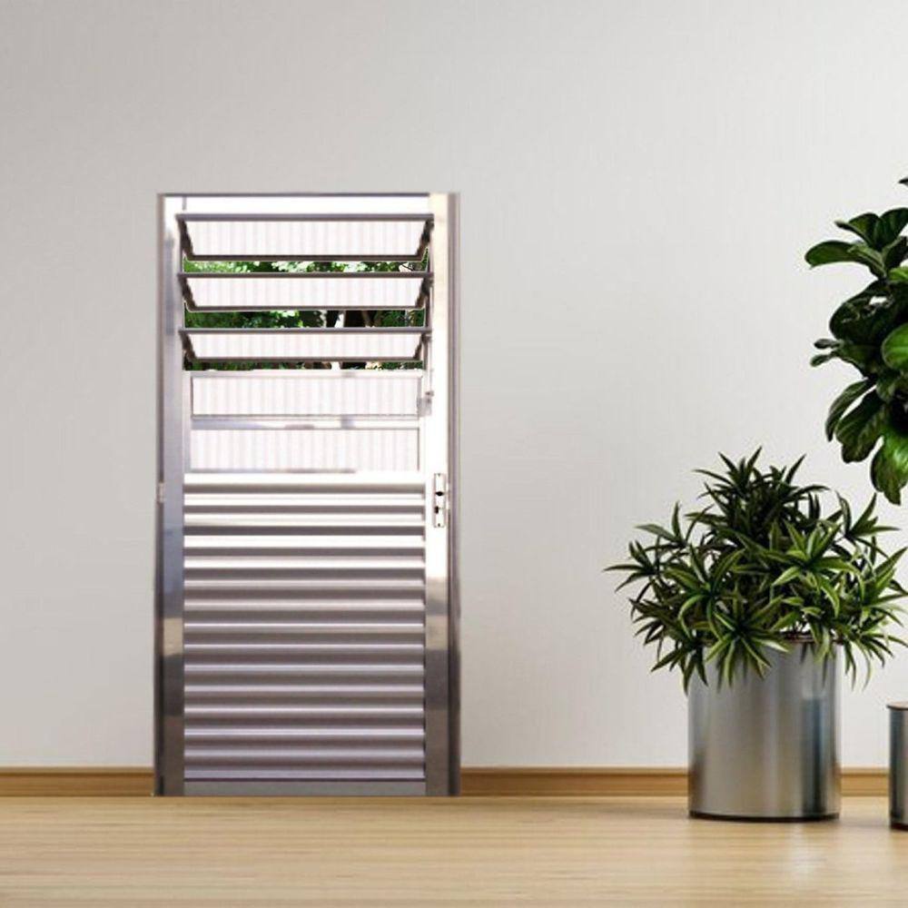 Porta Basculante Palheta de Alumínio 210 X 80cm Linha 25 Lado Esquerdo Esquadrias Bergame Cinza