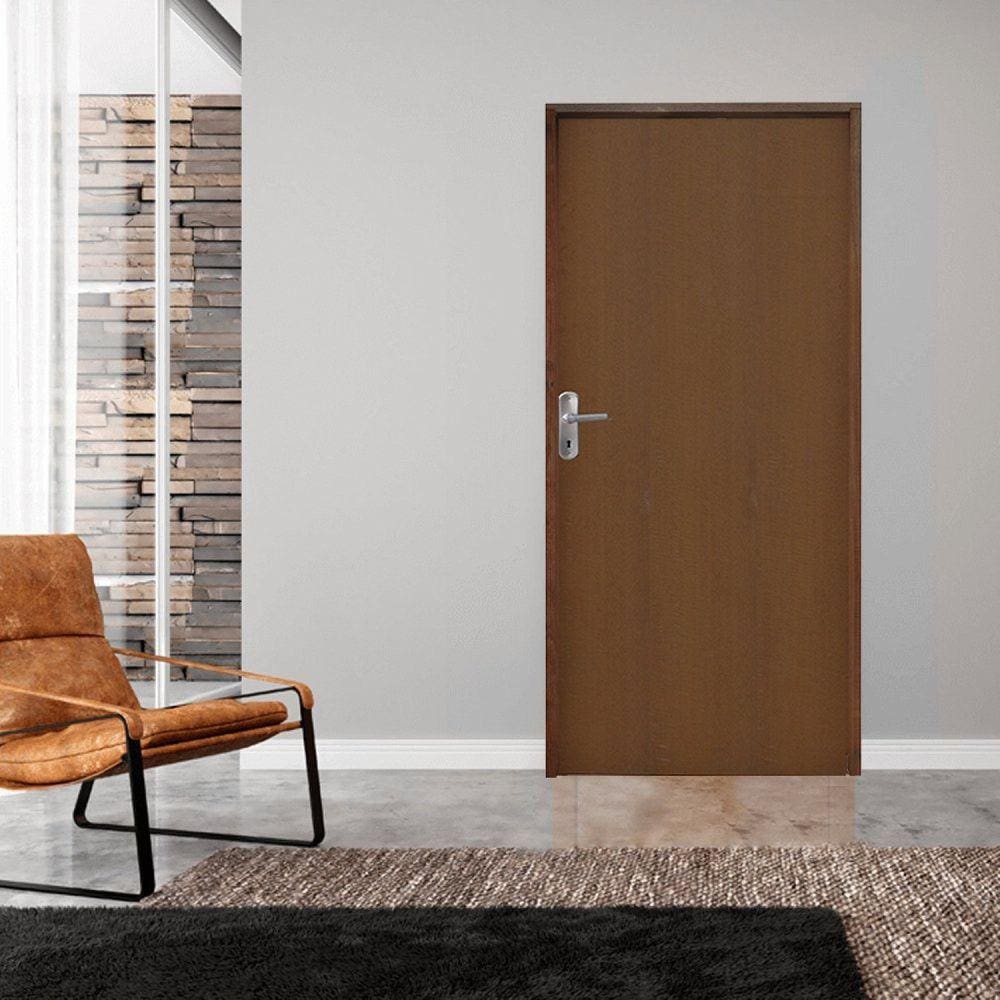 Kit Porta de Madeira 210x72cm Batente 14cm Fechadura Alavanca Rodam Imbuia