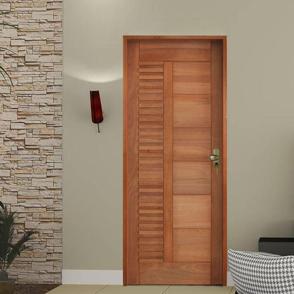 Kit Porta de Madeira 210x92cm Batente 14cm Fechadura Externa Golf Rodam Tauari