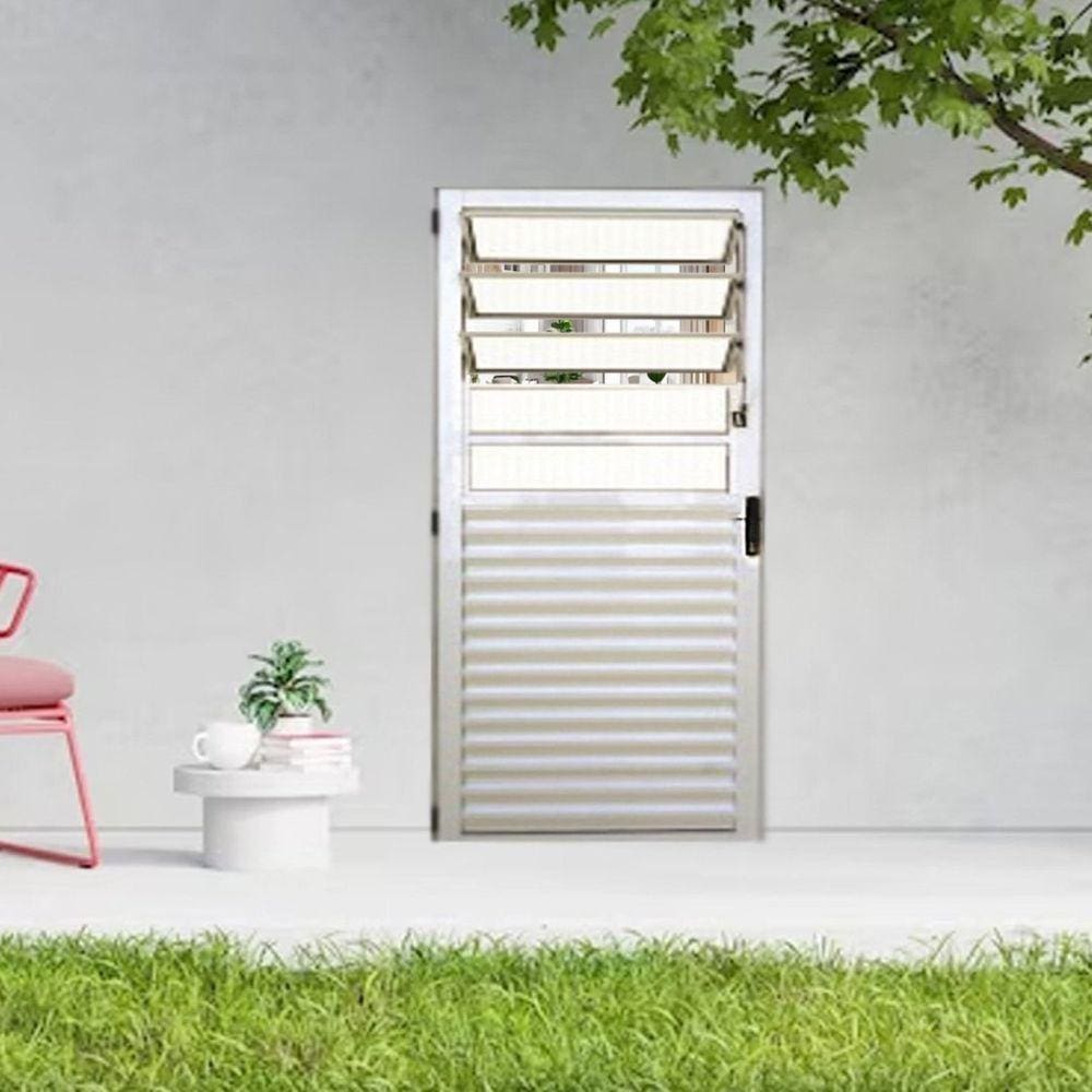 Porta Basculante Palheta de Alumínio 210 X 80cm Linha 25 Lado Esquerdo Esquadrias Bergame Branco