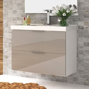 Gabinete para Banheiro sem Tampo 80cm Pietra Móveis Bosi Branco/Gianduia Brilho