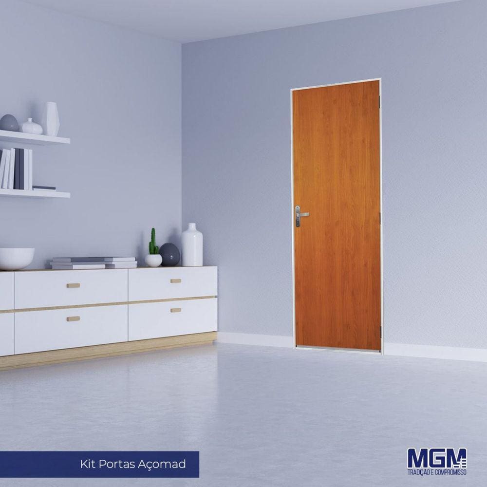 Kit Porta de Madeira Lisa 215x75cm com Batente de Aço 06cm Açomad MGM Mogno