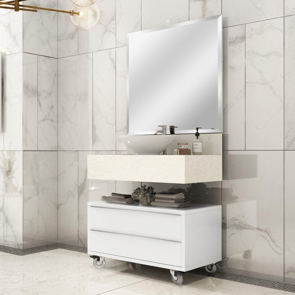 Gaveteiro para Banheiro com Rodízios MAX 80cm Bumi Branco/Branco
