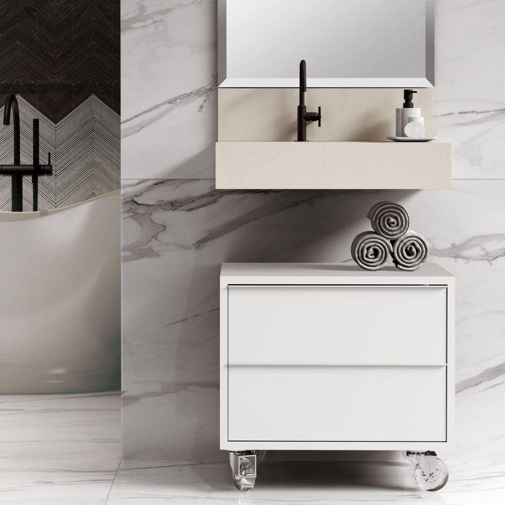 Gaveteiro para Banheiro com Rodízios PRÓ 60cm Bumi Branco/Branco