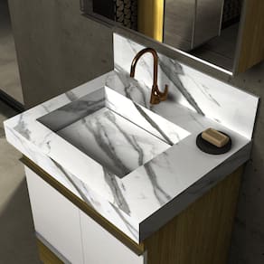 Lavatório em Porcelanato 60cm com Cuba Esculpida Blu Lavatórios Calacata