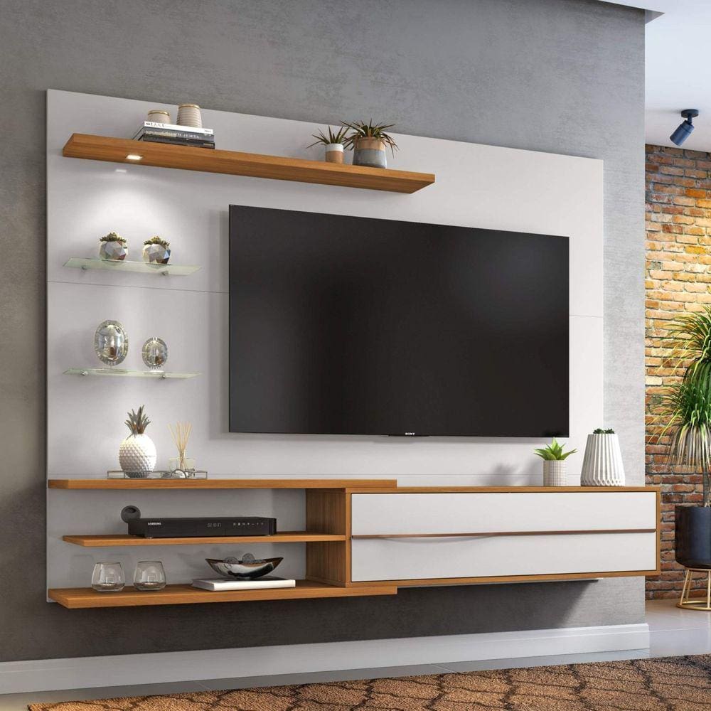 Painel para TV até 60 Polegadas 1 Porta 3 Prateleiras NT 1115 Notável Móveis Off White/Freijó Trend