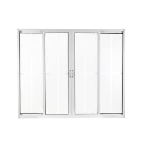 Janela de Alumínio de Correr 100x120cm 4 Folhas 2 Fixas com Grade e Vidro Liso Linha Soft MGM Branco