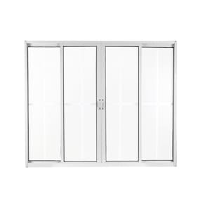 Janela de Alumínio de Correr 100x150cm 4 Folhas 2 Fixas com Grade e Vidro Liso Linha Soft MGM Branco