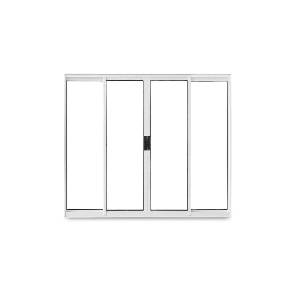Janela de Correr Abertura Central Exclusiva 4 Folhas Vidro Liso 100x150cm CRV Portas e Janelas Branco
