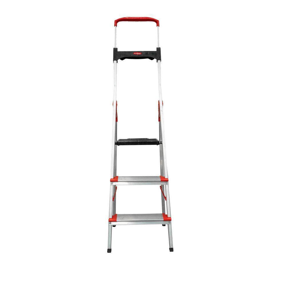 Escada Confort Dobravel 3 Degraus em Aluminio com Suporte Multiuso Alumasa