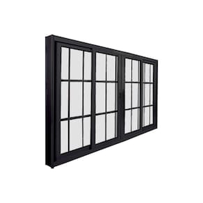 Janela de Correr Abertura Central Premium 4 Folhas com Grade Vidro Liso 100x150cm CRV Portas e Janelas Preto