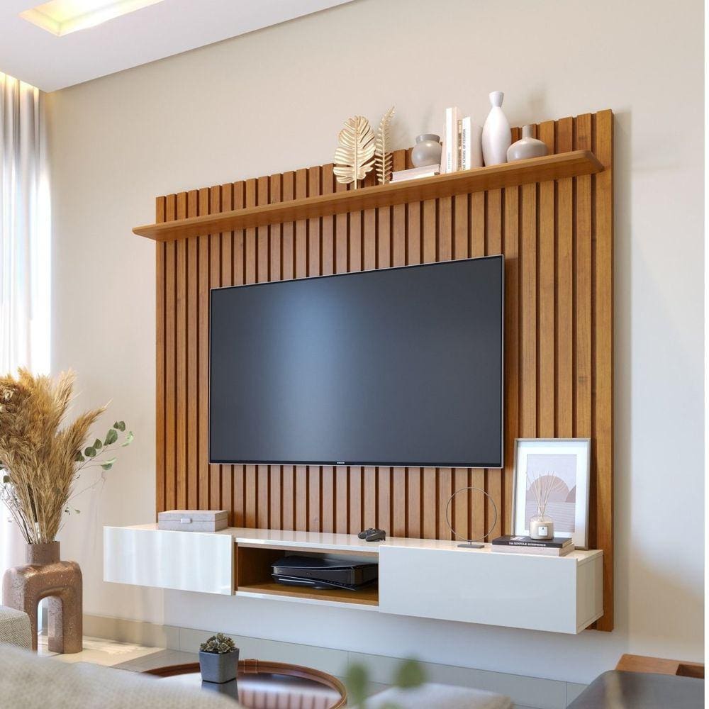 Painel para TV até 75 Polegadas Ripado Loft 2,2m Imcal Marrom/Off White
