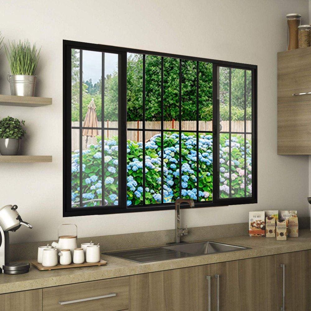 Janela de Alumínio de Correr 100x150cm 4 Folhas Grade Hale Esquadrias Preto