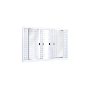 Janela de Aço Veneziana 120x150cm 6 Folhas com Grade Mosaico e Vidro Riobras Branco