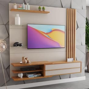 Painel para TV até 60 Polegadas Ripado 1 Porta Zinder Viero Off White/Mel